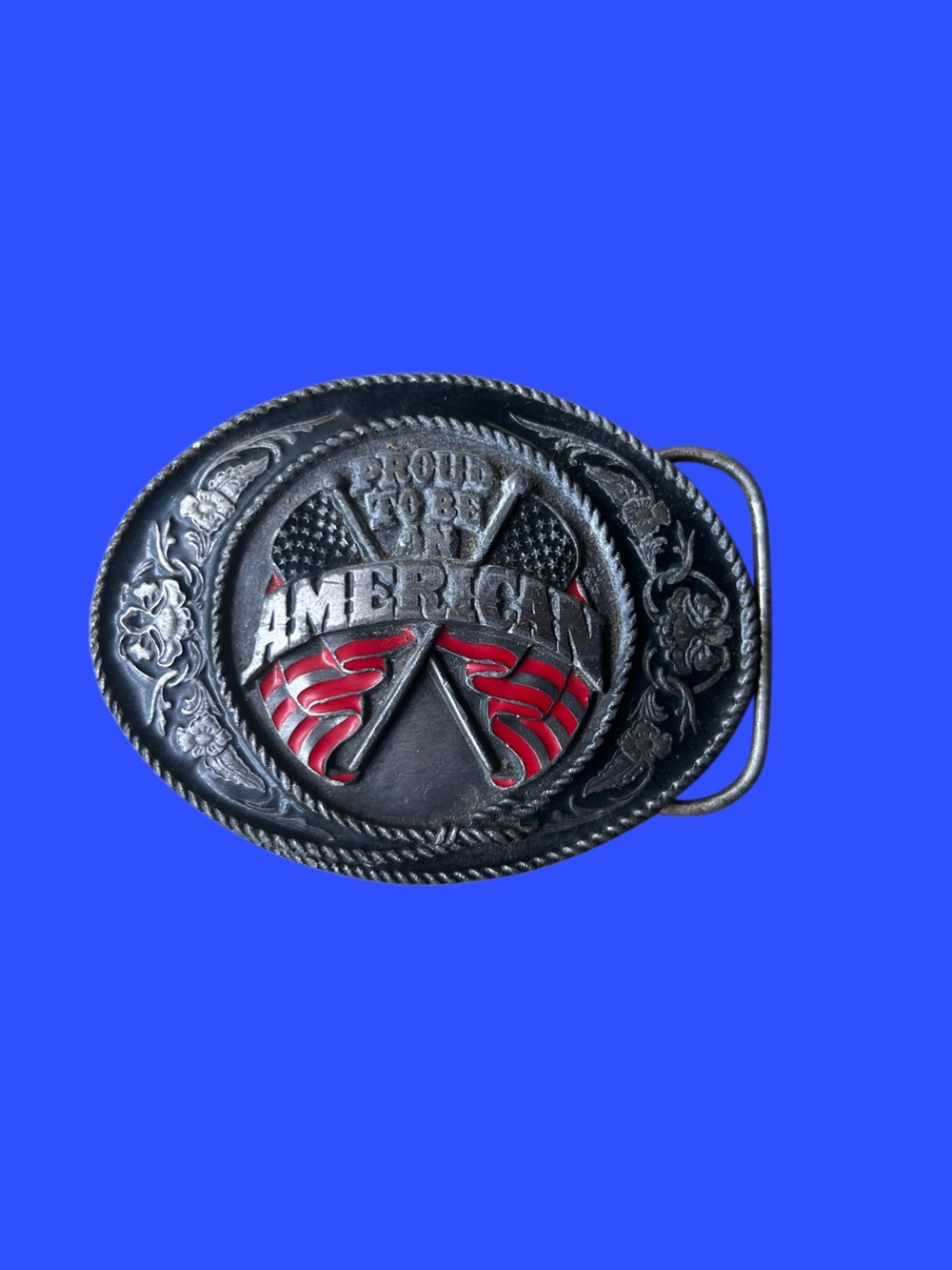 Vintage '91 Siskiyou Belt Co. "Proud to be an American" Textured  Belt Buckle
